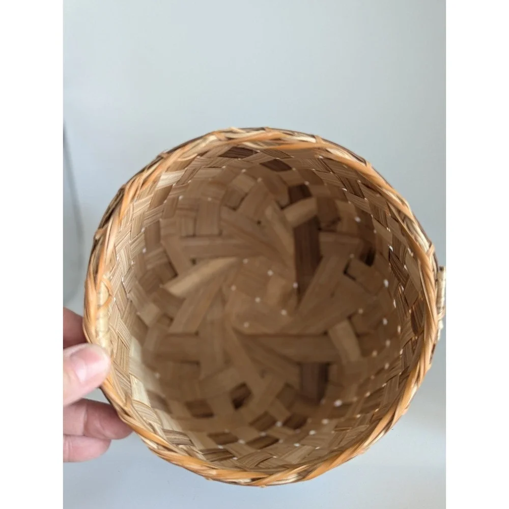 Vintage Wicker Basket Hand Painted Chickens Country Farm Decor 6in